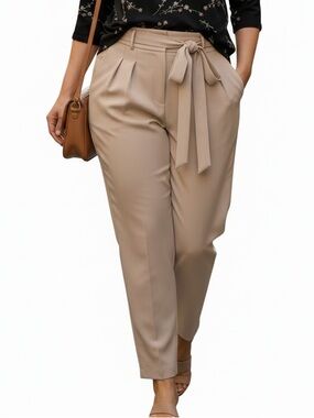 Ellen Tracy Blush Pink Paperbag Waist Trousers with Tie